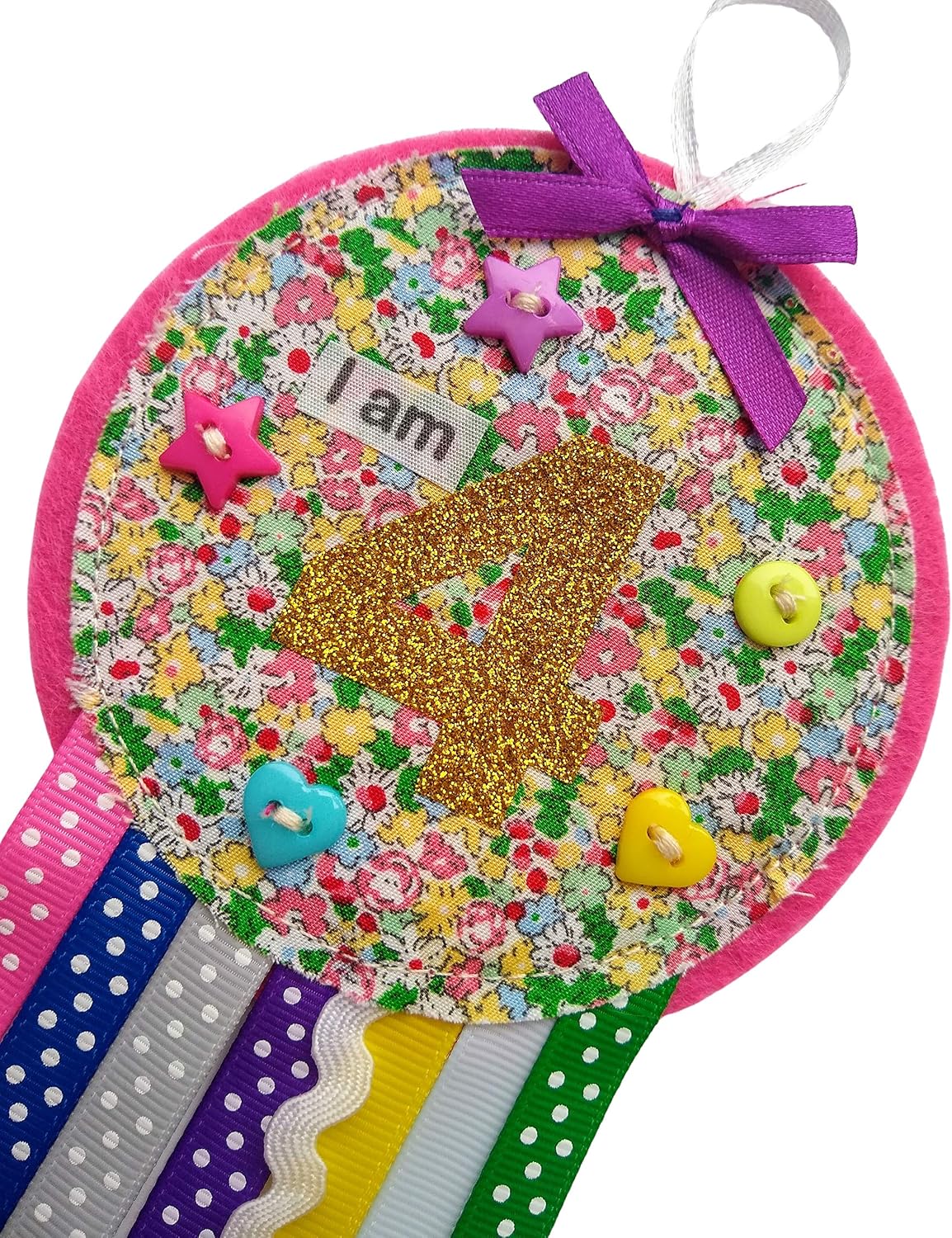 Ditsy Rosettes Floral Birthday Rosette Badge - Age 3, 4, 5, 6, 7, 8, 9 - Perfect Party Gift card - Birthday Boy, Birthday Girl (Age 4) - Image 3