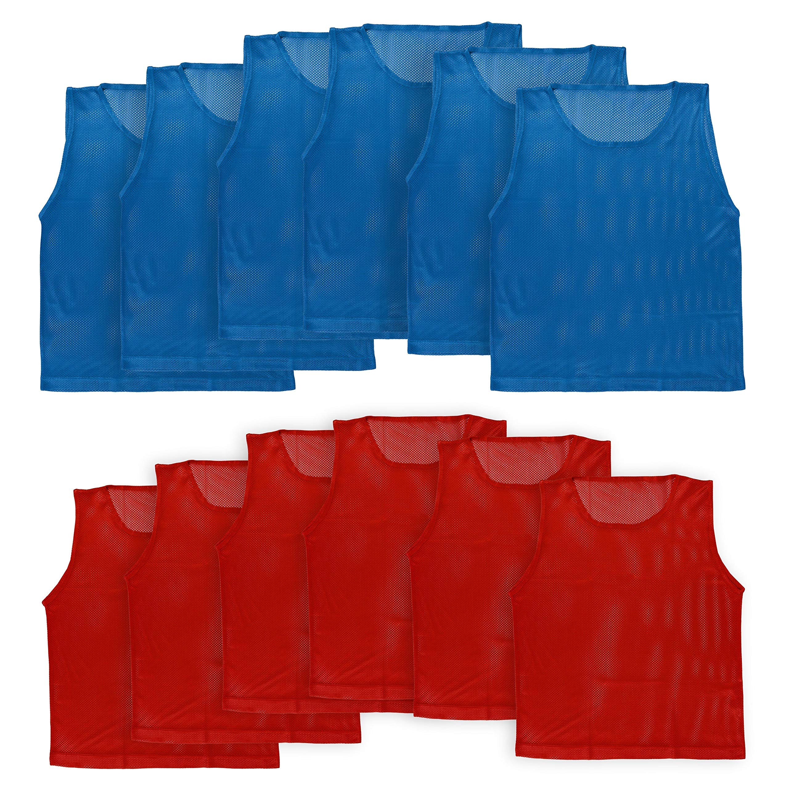 Athllete LITEMESH Pinnies Scrimmage Vests Team Practice Jersey for Child Youth Teen & Adult (12 Jerseys) Lightweight Pennys (6-Red + 6-Blue, Child/Youth)