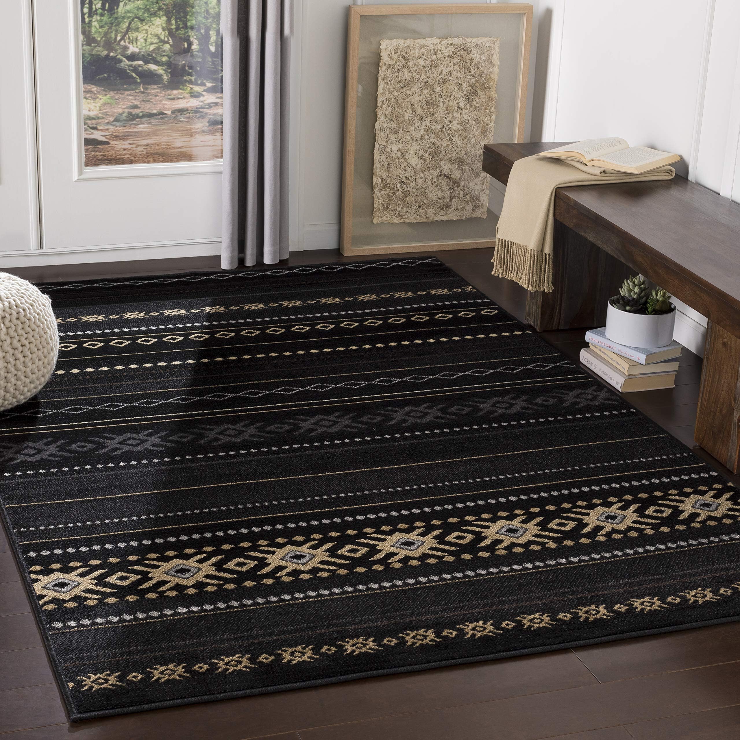 Clarke Black Bohemian/Global Area Rug 5'3" x 7'6