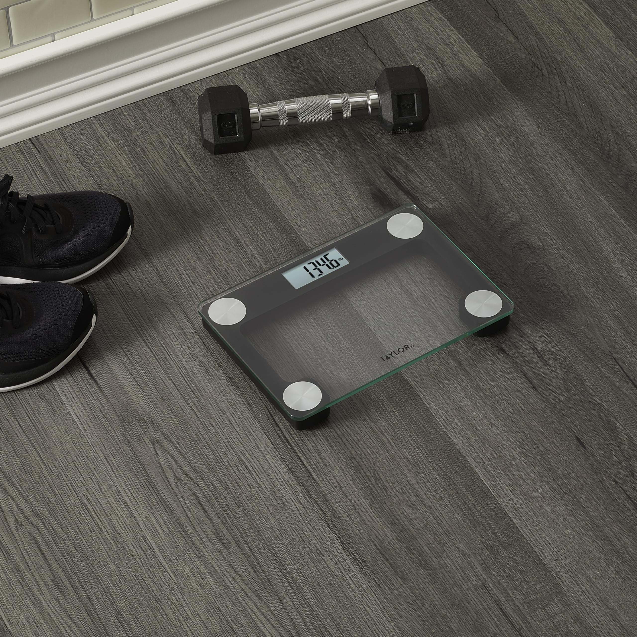 Taylor Digital Compact Scale with Travel/Storage Tote, Mini Weighing Device for Body Weight, Highly Accurate and Portable for Travels or Bathroom, 400 lb Capacity, Clear