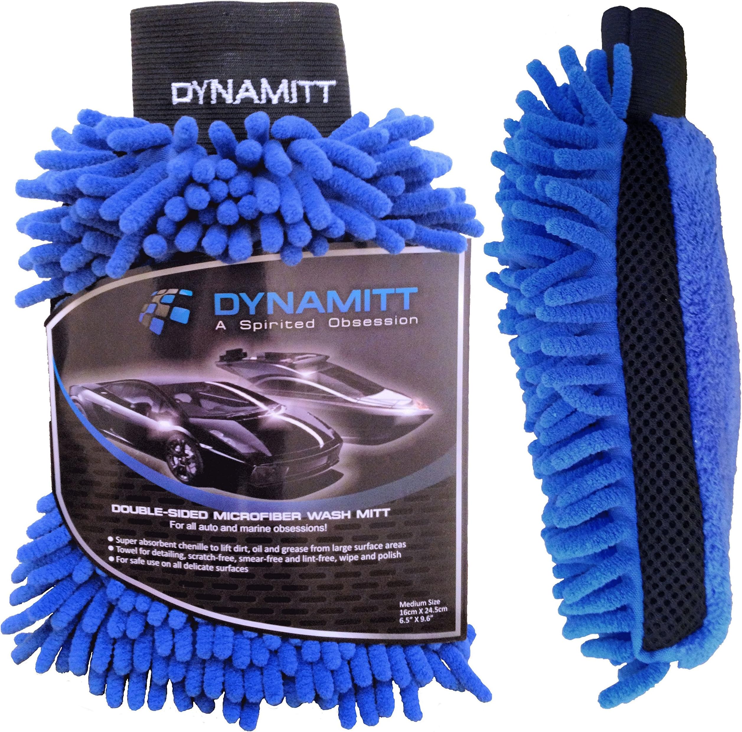 Microfiber Dual-sided, Car Wash and Car Wax Mitt, Chenille Sponge and Polishing Pad (Large)