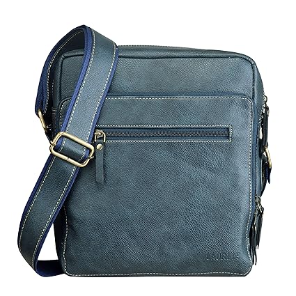 Laurels Leather Blue Messenger Bag For Men