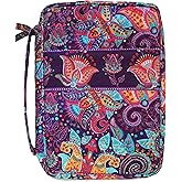 DIWI Quilted Bible Cover Large Sizes 10 X 7 X 2.75 Inches Good Book Case Purple Lining (L, C1 Purple Garden)