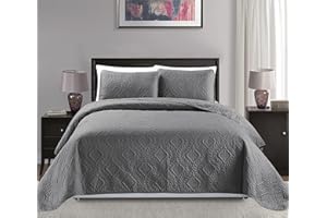 MK HOME Mk Collection 3pc Full/Queen Over Size Diamond Bedspread Bed Cover Embossed Solid Gray New