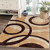 GLORY RUGS Area Rug Modern 5x7 Brown Circles Geometry Soft Hand Carved Contemporary Floor Carpet Fluffy Texture for Indoor Living Dining Room and Bedroom Area