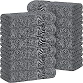 White Classic Luxury Cotton Washcloths 13x13 Inch - 650 GSM Turkish Cotton | Hotel, Spa, Bathroom Face Towel | 12 Pack, Dark Gray