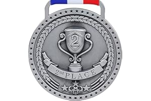 PRESTIGE PALACE AWARDS Gold Silver Bronze Medals for 1st 2nd 3rd Place Trophy Awards, Bright or Antique Finish with Attached Red White Blue Satin Ribbon - Sold Separately
