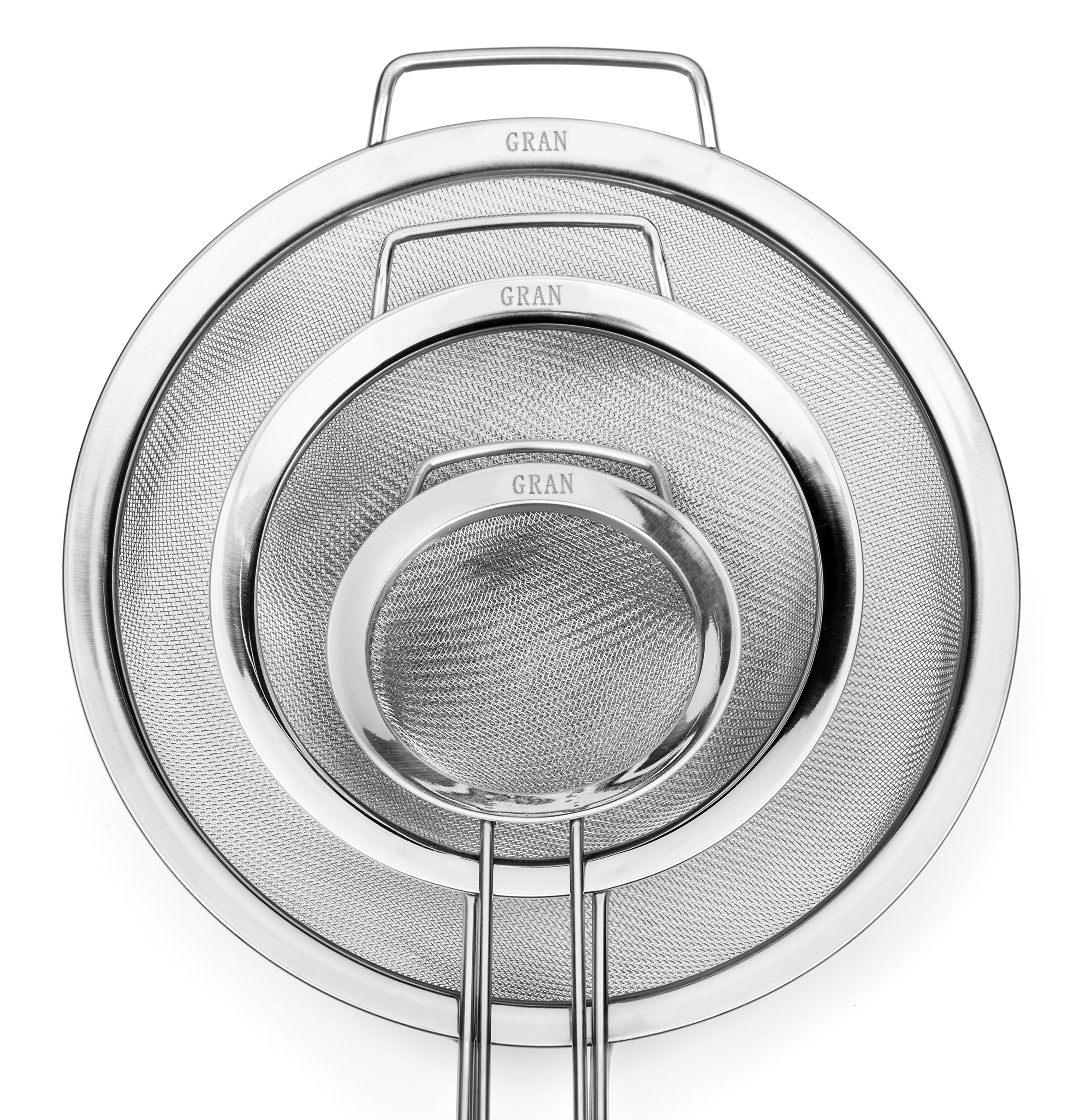GRAN 3 Piece Stainless Steel Fine Mesh Strainer Set 602401946521 eBay