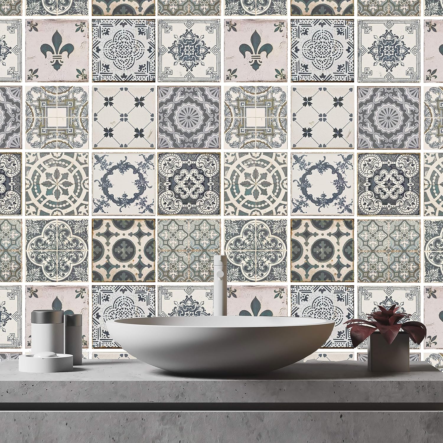 WALPLUS 120 pcs 15cm (6") Vintage Blue Tile Stickers Peel and Stick Self-Adhesive Vinyl Wall Tiles for Kitchen Bathroom Bedroom Backsplash DIY Home Décor - Image 4