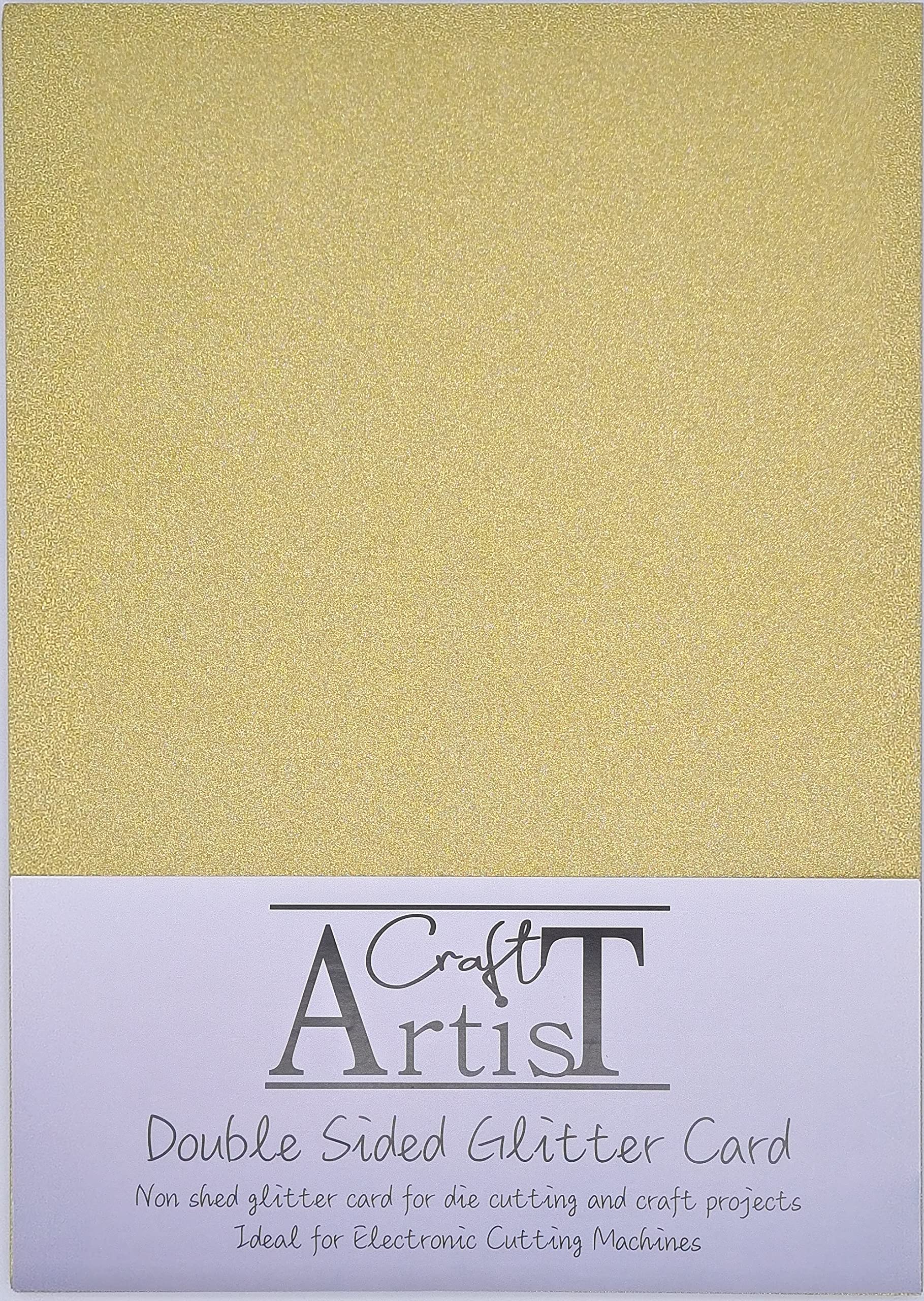 Craft Artist A4 Double-Sided Glitter Card Gold - 250GSM - Non Shed - Use with Cricut, Brother, Silhouette - for Paper Craft, Birthday Toppers, Home Decor, Stationary, Gold (10 Pack)