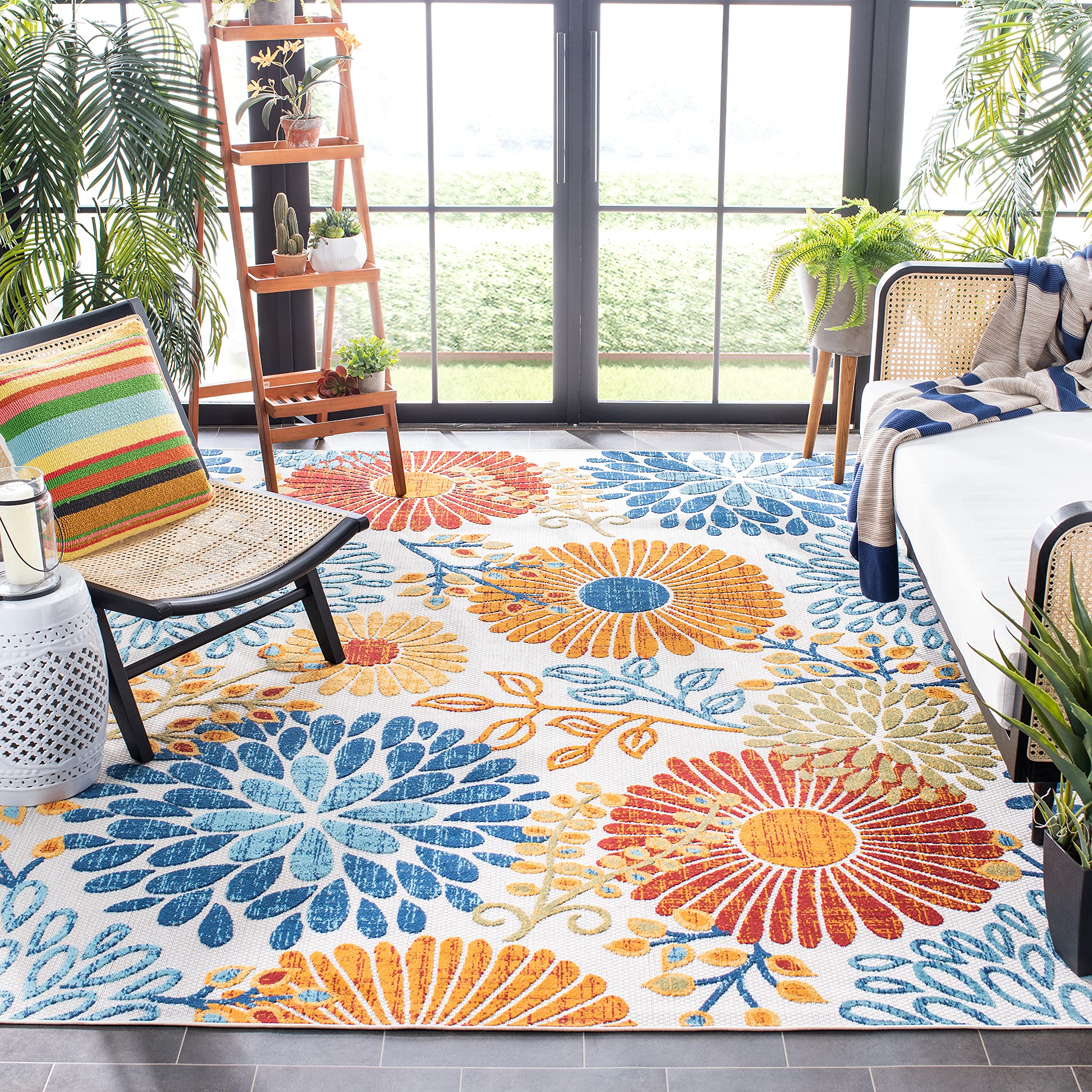 SAFAVIEH Cabana Collection Area Rug - 10' x 14', Creme & Red, Floral Design, Non-Shedding & Easy Care, Indoor/Outdoor & Washable-Ideal for Patio, Backyard, Mudroom (CBN832A) Image SAFAVIEH Cabana Collection Area Rug - 10' x 14', Creme & Red, Floral Design, Non-Shedding & Easy Care, Indoor/Outdoor & Washable-Ideal for Patio, Backyard, Mudroom (CBN832A) Image