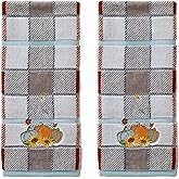 SKL Home Autumn/Fall Pumpkins 100% Cotton Embroidered Jacquard 2pc Hand Towel Set, Decorative for Bath/Kitchen/Bar & Gift, Gray