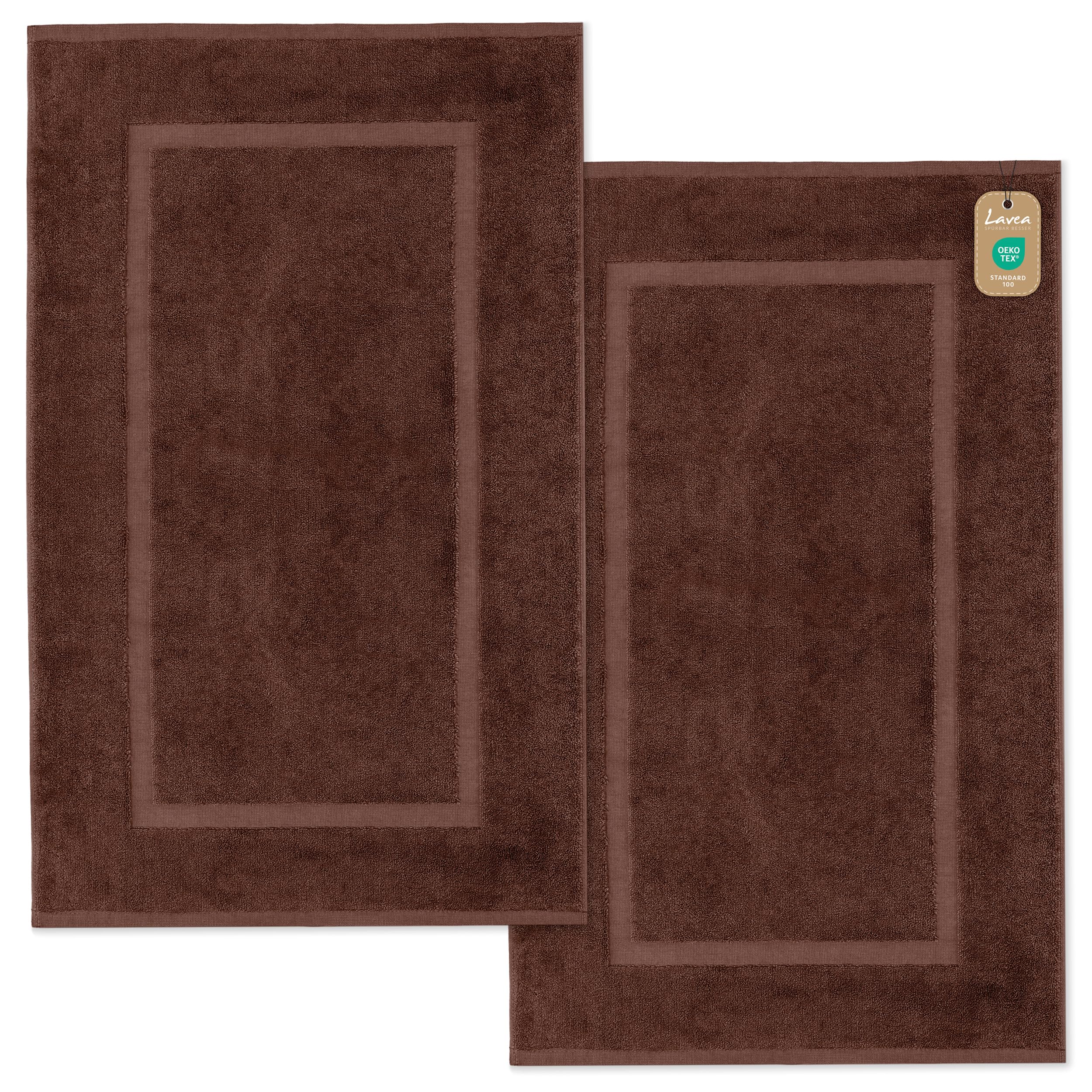 Lavea Elena Series Bath Mat, Bath Mat, 50 x 80 cm, Non-Slip Bath Mat, 100% Cotton Terry Towelling, 800 g/m² Extra Absorbent, Washable at 60°C, Easy Care, Bathroom Rug, Coffee Brown — image 1