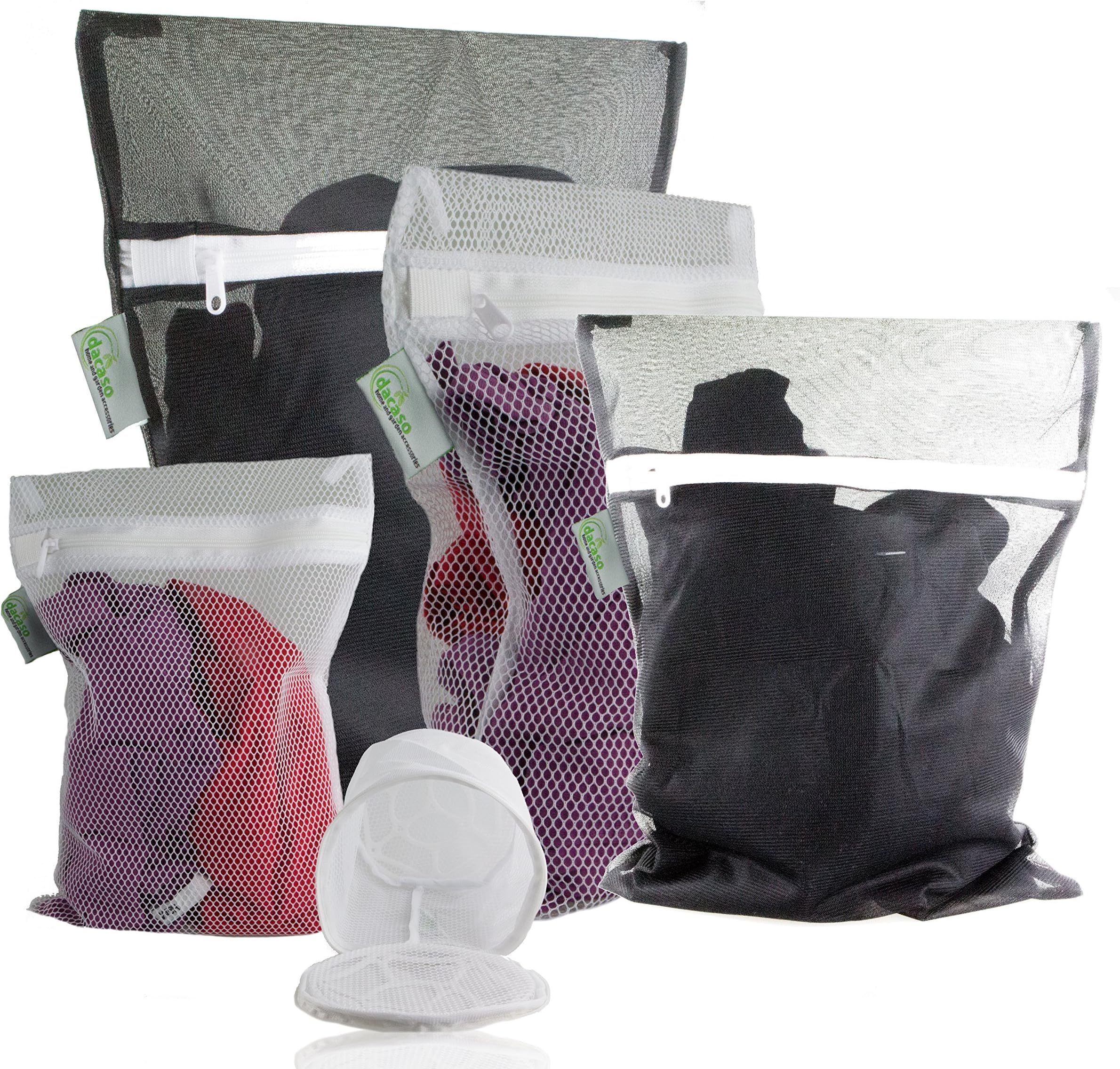 dacaso Set of 5 Mesh Laundry Bags with Zip in Black and White Various Sizes Coarse and Fine Net with Bra Net