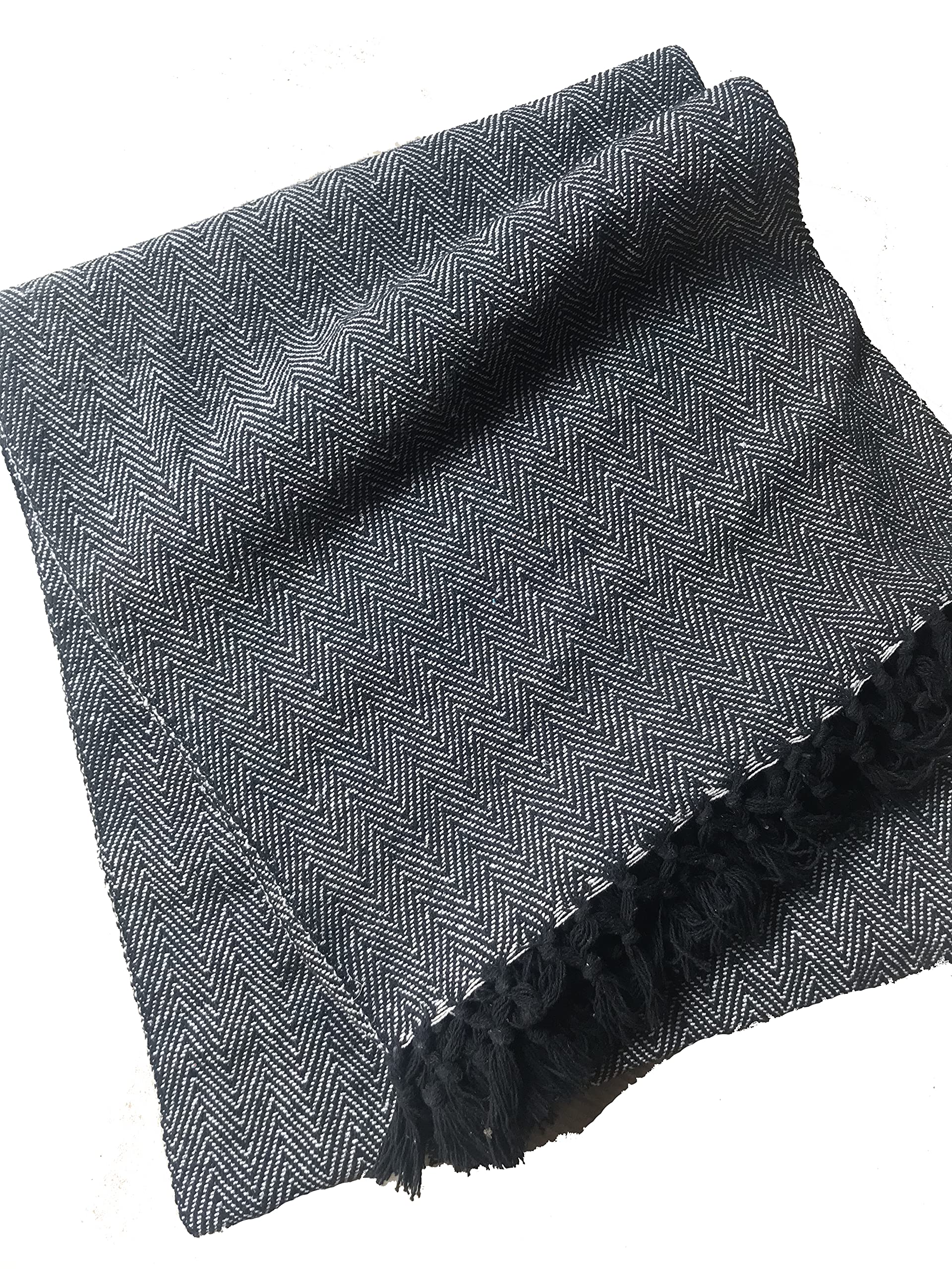 About Home Herringbone Cotton Blanket Throw, Settee Cover,Black, 102"x155"