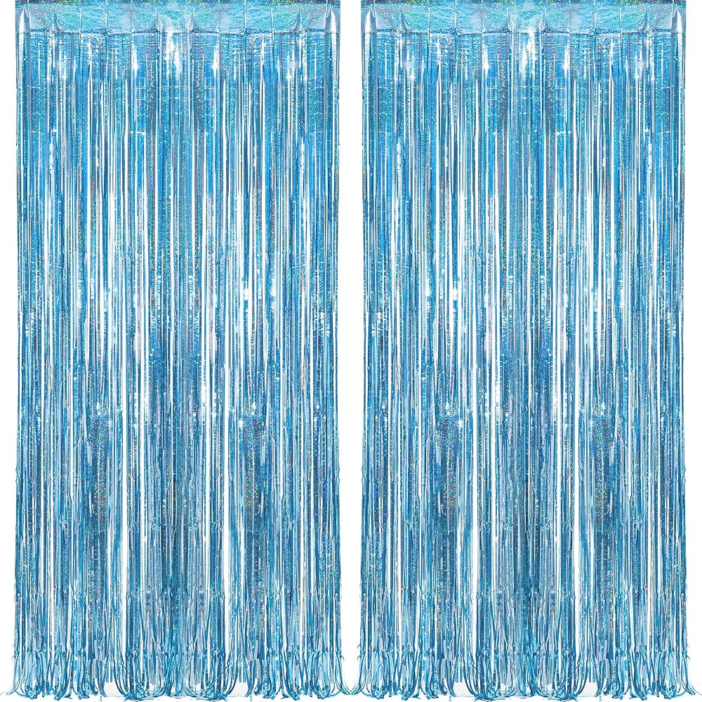 GREATRIL Blue Tinsel Curtain Backdrop 1m x 2.5m Pack of 2