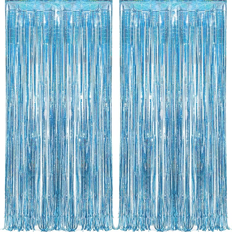 GREATRIL Blue Tinsel Curtain Backdrop 1m x 2.5m Pack of 2