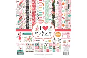 Echo Park Paper Company I Heart Crafting Collection Kit paper, teal, pink, coral, brown, woodgrain, green, yellow, 12-x-12-Inch