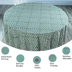 Ridhi Basil Green 100% Cotton Round 110 Tablecloth