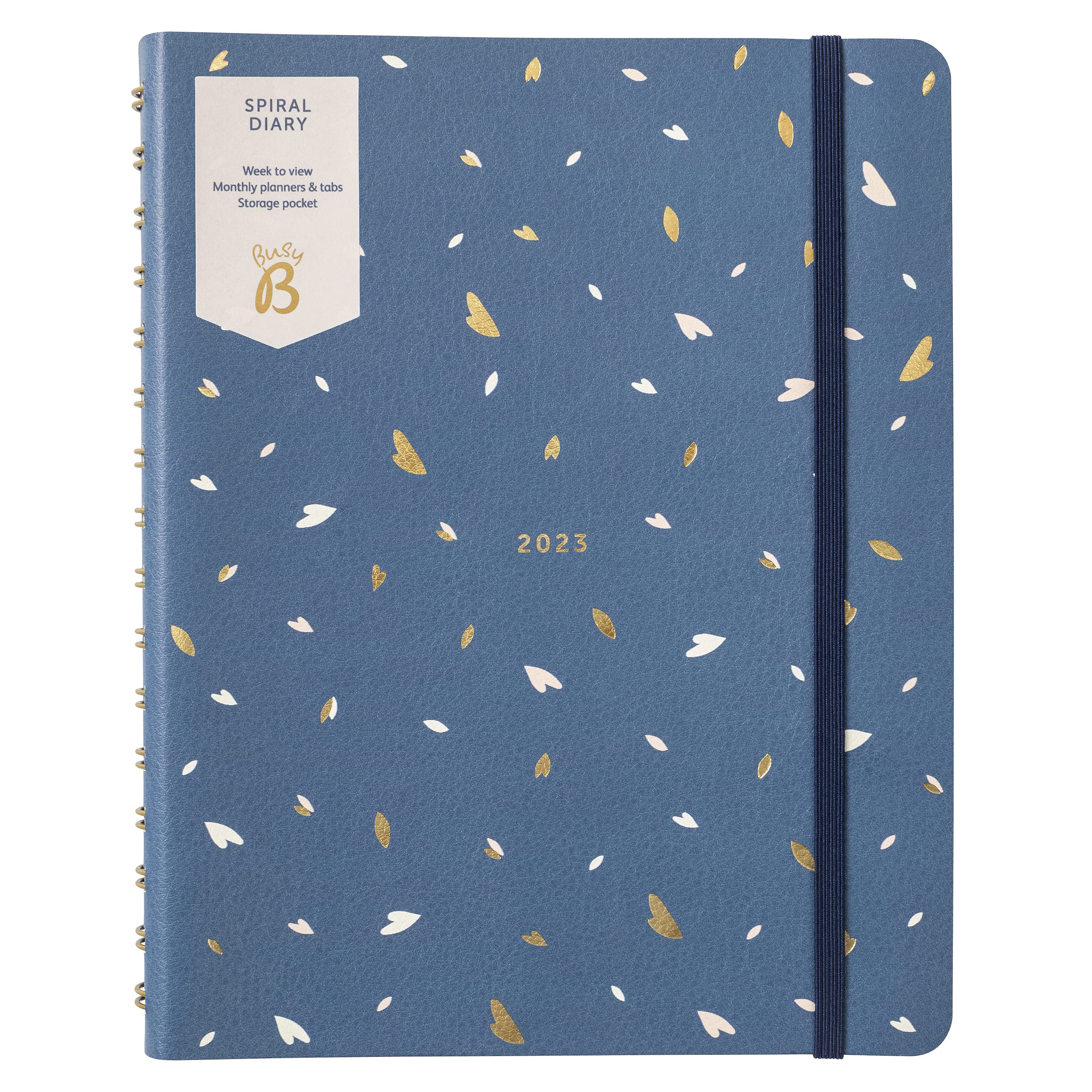 Busy B Spiral Diary January to December 2023 - A5 Navy - Week to View Planner with Monthly Tabs, Storage Pocket and Spiral Binding