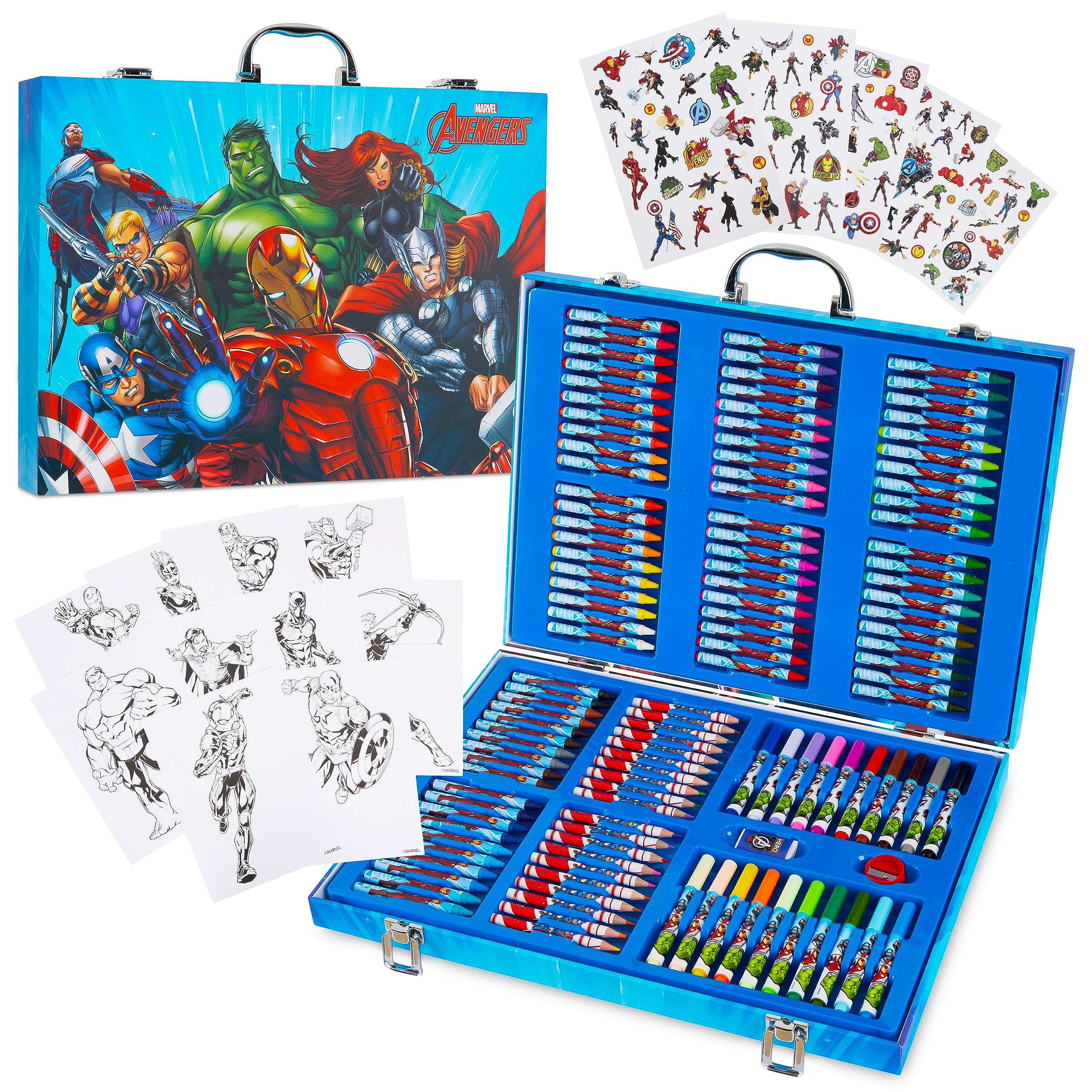 Marvel Avengers Art Set for Kids Colouring Pens Colouring Pencils Crayons 130+ Pieces Spiderman Art Supplies Boys Gifts (Multi Avengers)