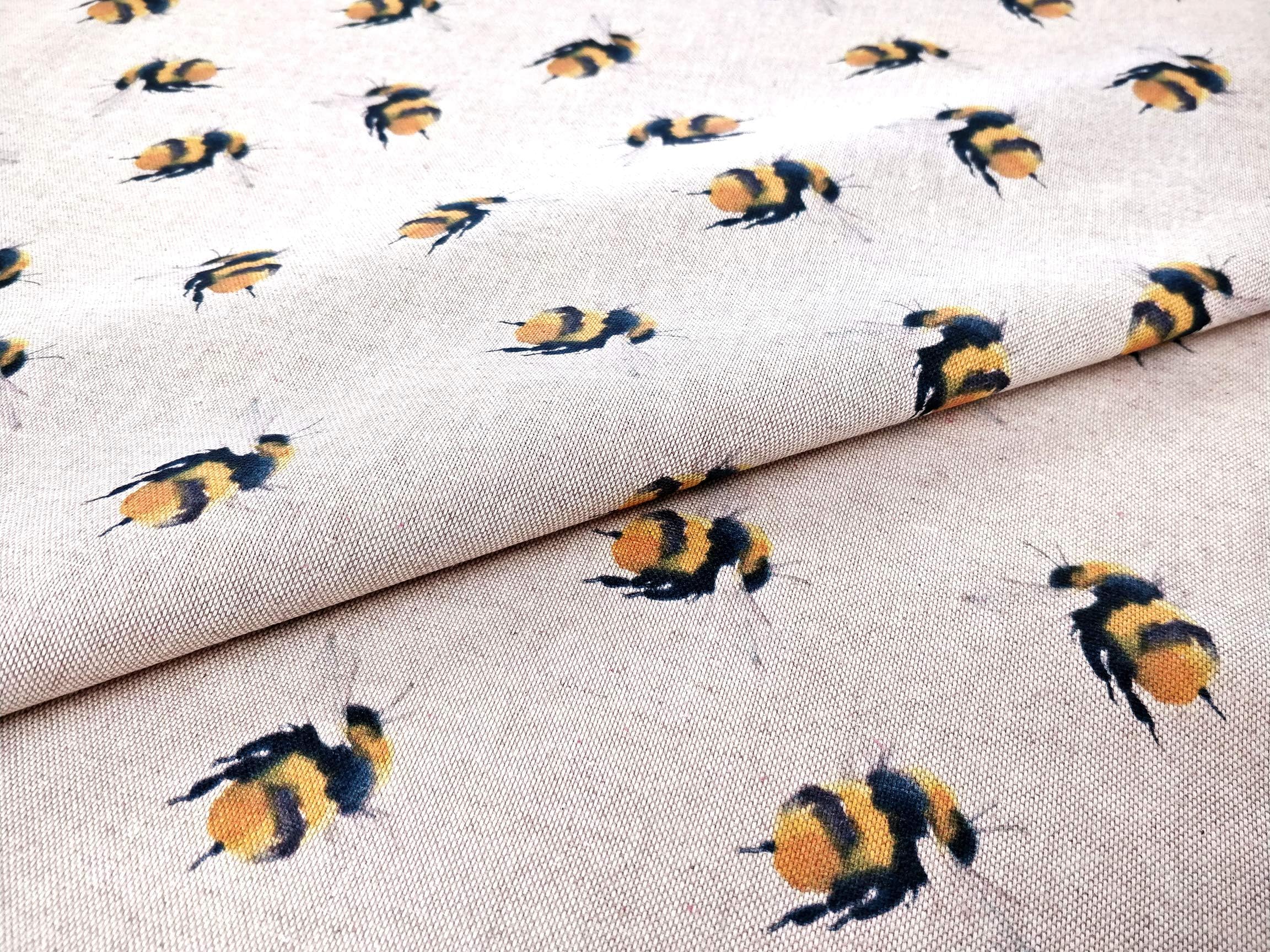 Bumble Bees Poly Linen Fabric by The Metre - Crafting Material - Upholstery, Furnishings, Patchwork - Fat Quarter, Metres and Half Meter - (50cm x 70cm Fat Quarter)