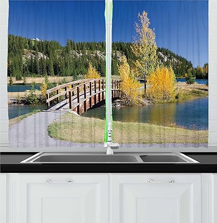 Amazon Com Ambesonne Fall Kitchen Curtains Autumn In The Banff