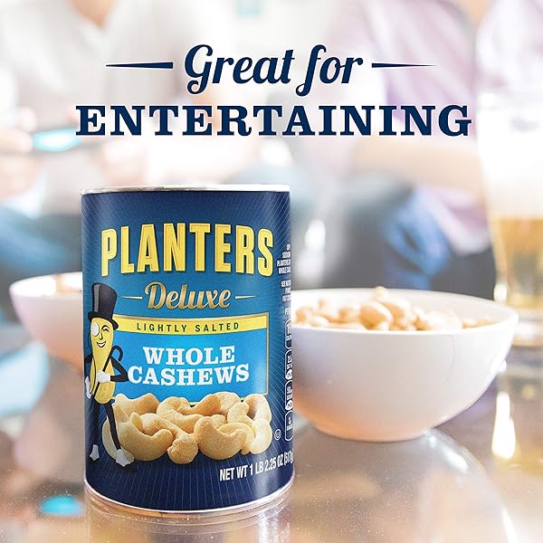 PLANTERS DELUXE LIGHTLY SALTED WHOLE CASHEWS, 18.25 OZ. RESEALABLE CONTAINER – LIGHTLY SALTED CASHEWS & LIGHTLY SALTED NUTS – SNACKS FOR ADULTS & KIDS – VEGAN SNACKS, KOSHER