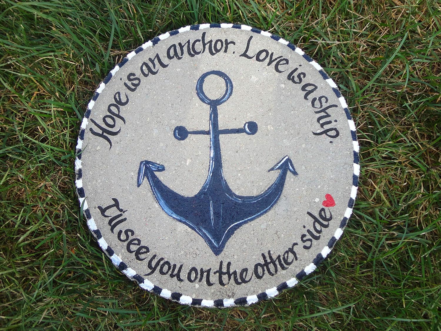 HAND PAINTED Blue Anchor Stepping Stone, Nautical Garden