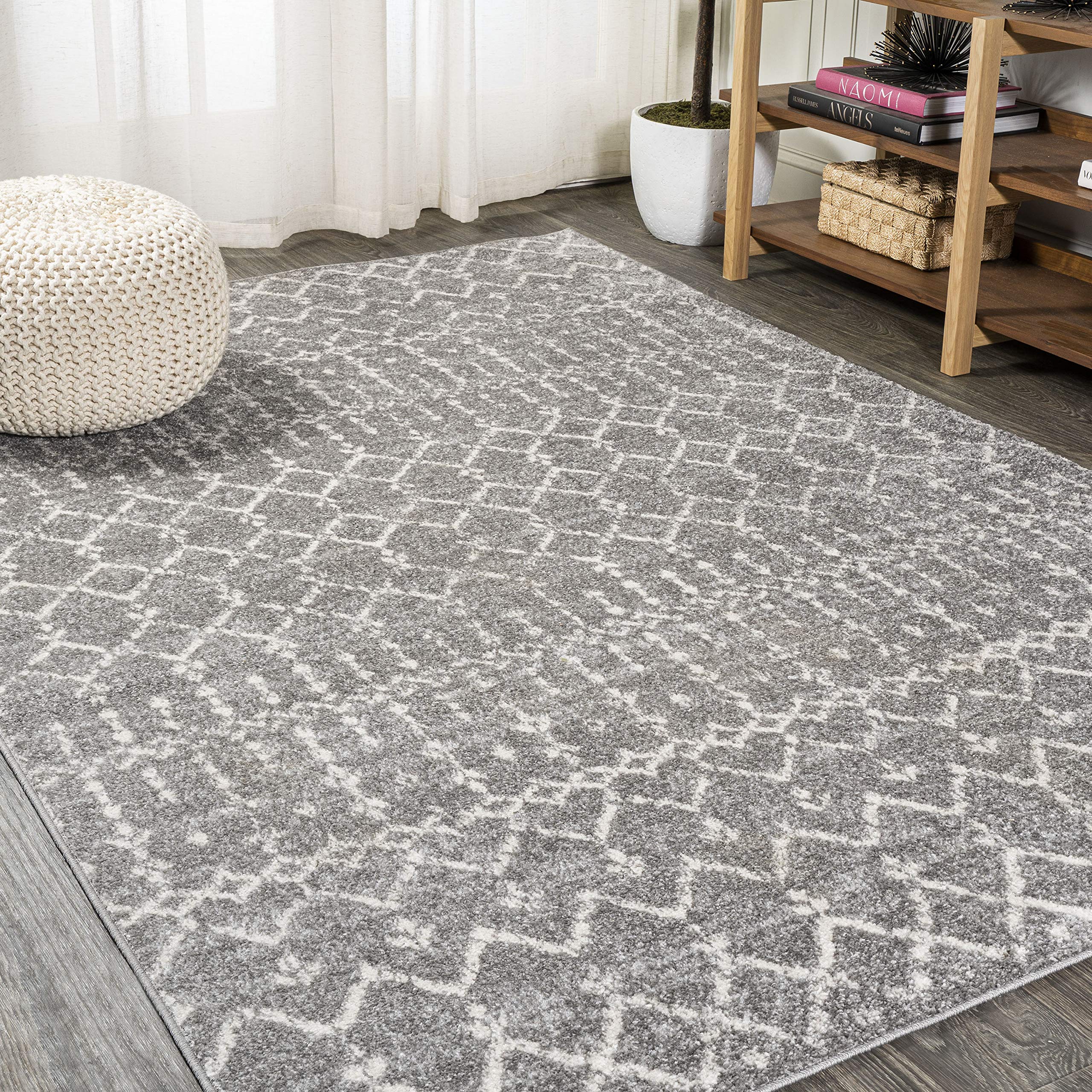 View 1 of **DIRT FROM TRANSPORT **JONATHAN Y Boho Vintage Diamond Gray/Ivory Indoor Area Rug 8X10 ft, Moroccan Hype for Living Room, Bedroom, Kitchen, Office, Easy-Cleaning, High Traffic, Pet-Friendly, Non-Shedding (MOH101C-8)