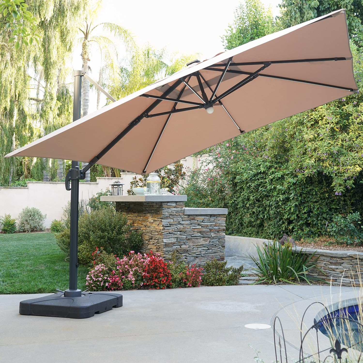 Amazon Com Sonoma Outdoor Water Resistant Canopy Umbrella W Solar Light Stip Sand Furniture Decor