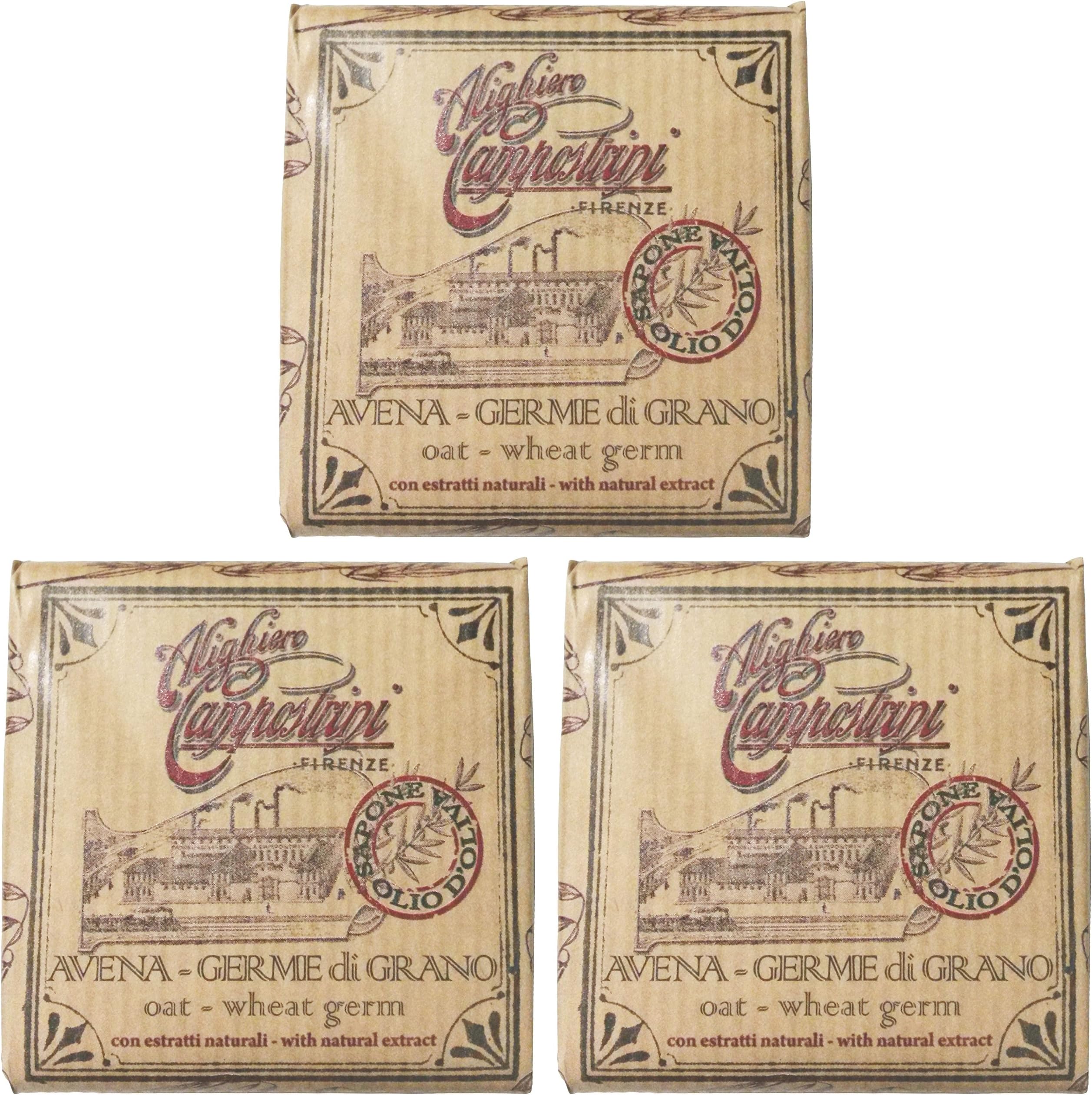 Alighiero Campostrini:"Avena-Germe di Grano" Bar Soap,"Natural" Collection 4.4 Ounces (125g) Packages (Pack of 3) [ Italian Import ]