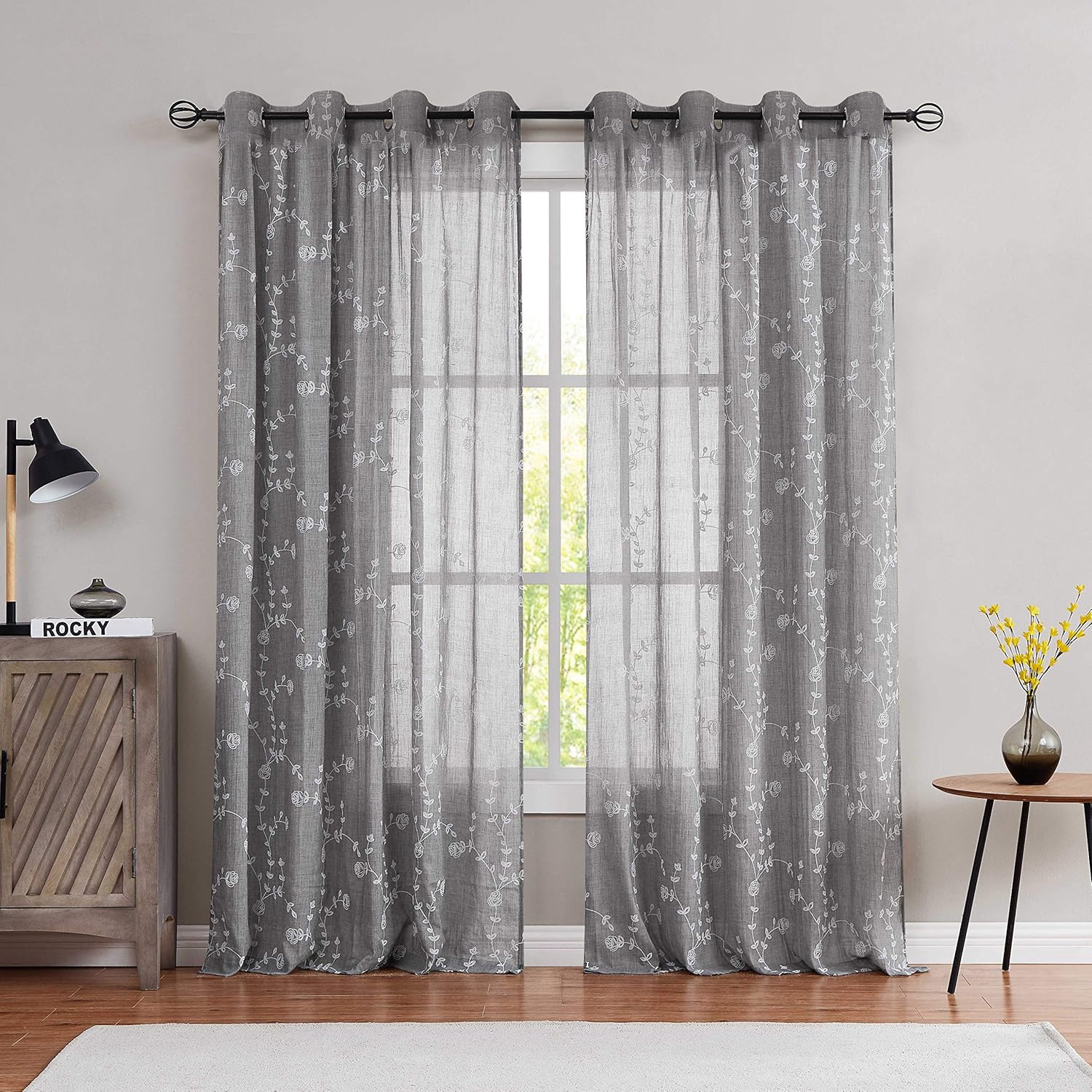 Fragrantex Rose Window Curtain Panels 95 Inch Length Farmhouse Rose