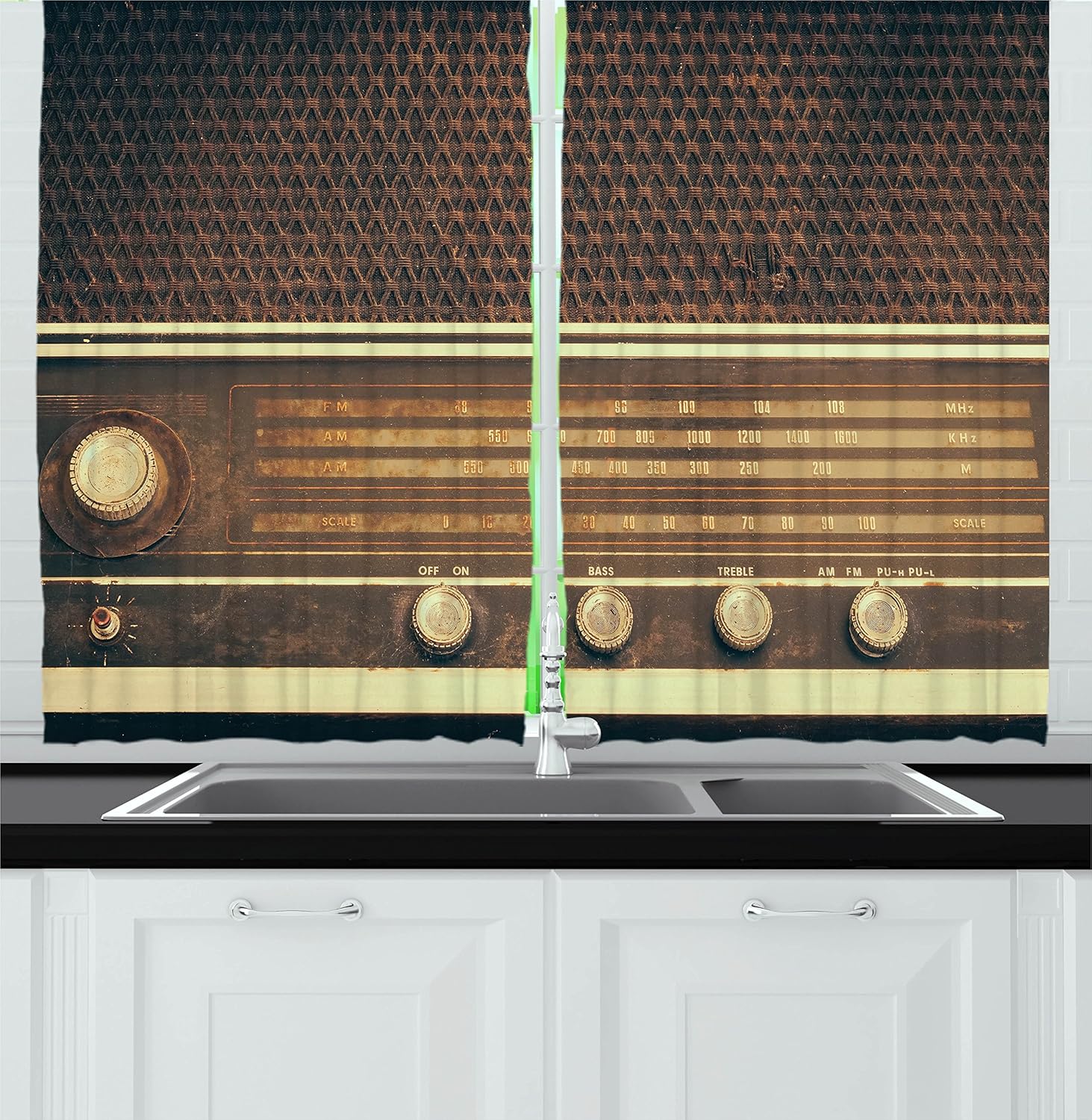 Amazon Com Ambesonne Vintage Kitchen Curtains Old Antique Retro 60s Style Radio Music Player Loudspeakers Buttons Image Window Drapes 2 Panel Set For Kitchen Cafe Decor 55 X 39 Brown And White Home