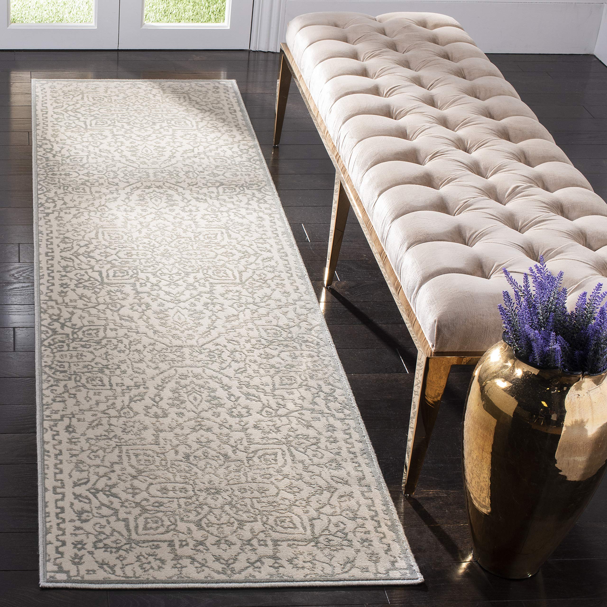 Safavieh Transitional Indoor Woven Runner Area Rug, Noble Collection, NBL691, in Light Blue / Ivory, 66 X 183 cm for Living Room, Bedroom or Any Indoor Space