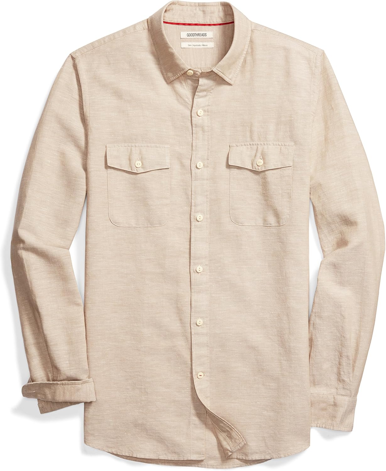  Brand - Goodthreads Men's Slim-Fit Long-Sleeve Linen and Cotton Blend Shirt: Clothing