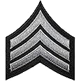 U.S. Army Sergeant E-5 Stripe Army Uniform Chevron Rank Sew on Iron on Arm Shoulder Embroidered Applique Patch - Grey on Black - by Ranger Return (RR-IRON-E5-BKGY)