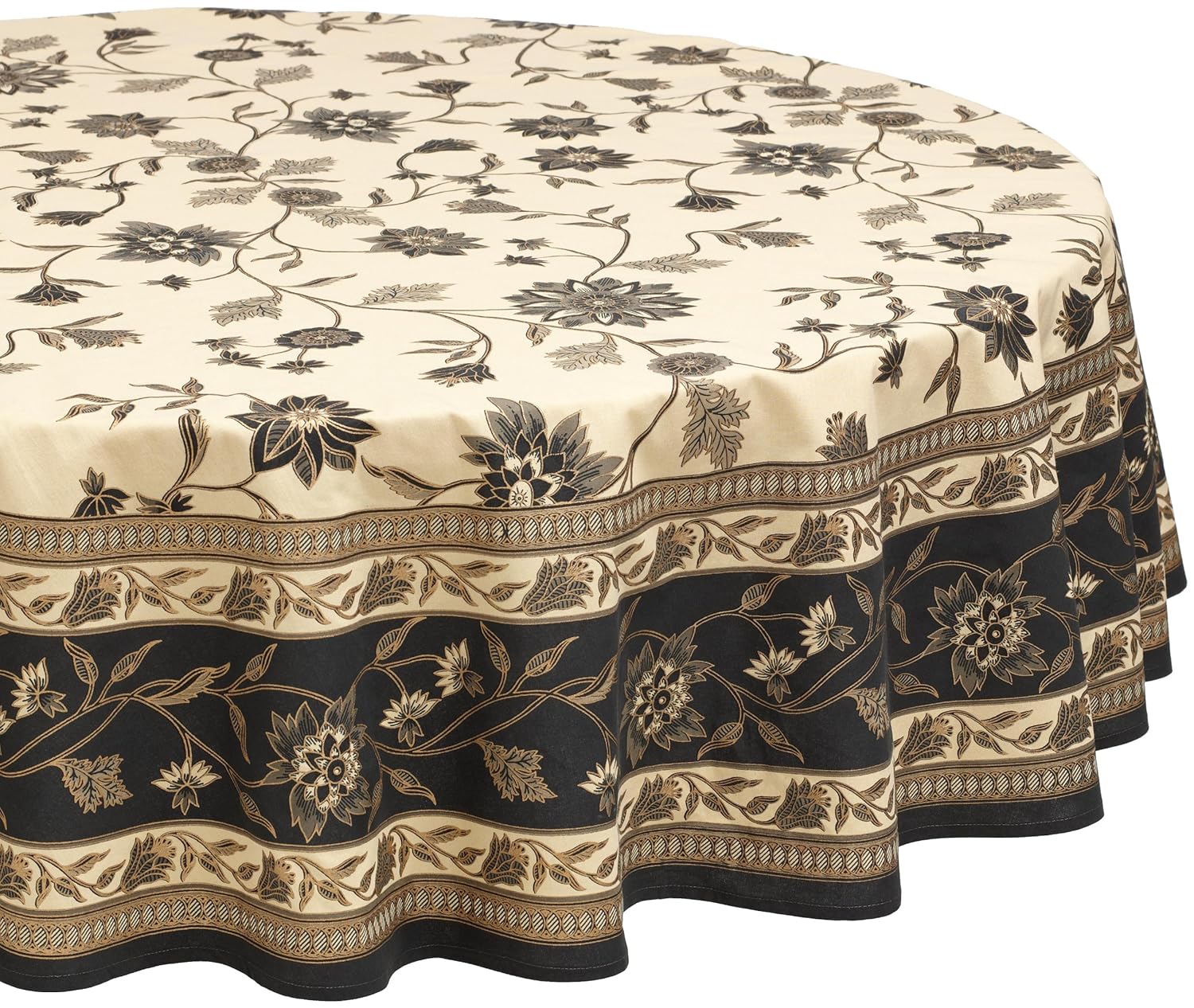 Buy Mahogany Seabreeze Floral Tablecloth, 70 Inch Round, Black and Tan