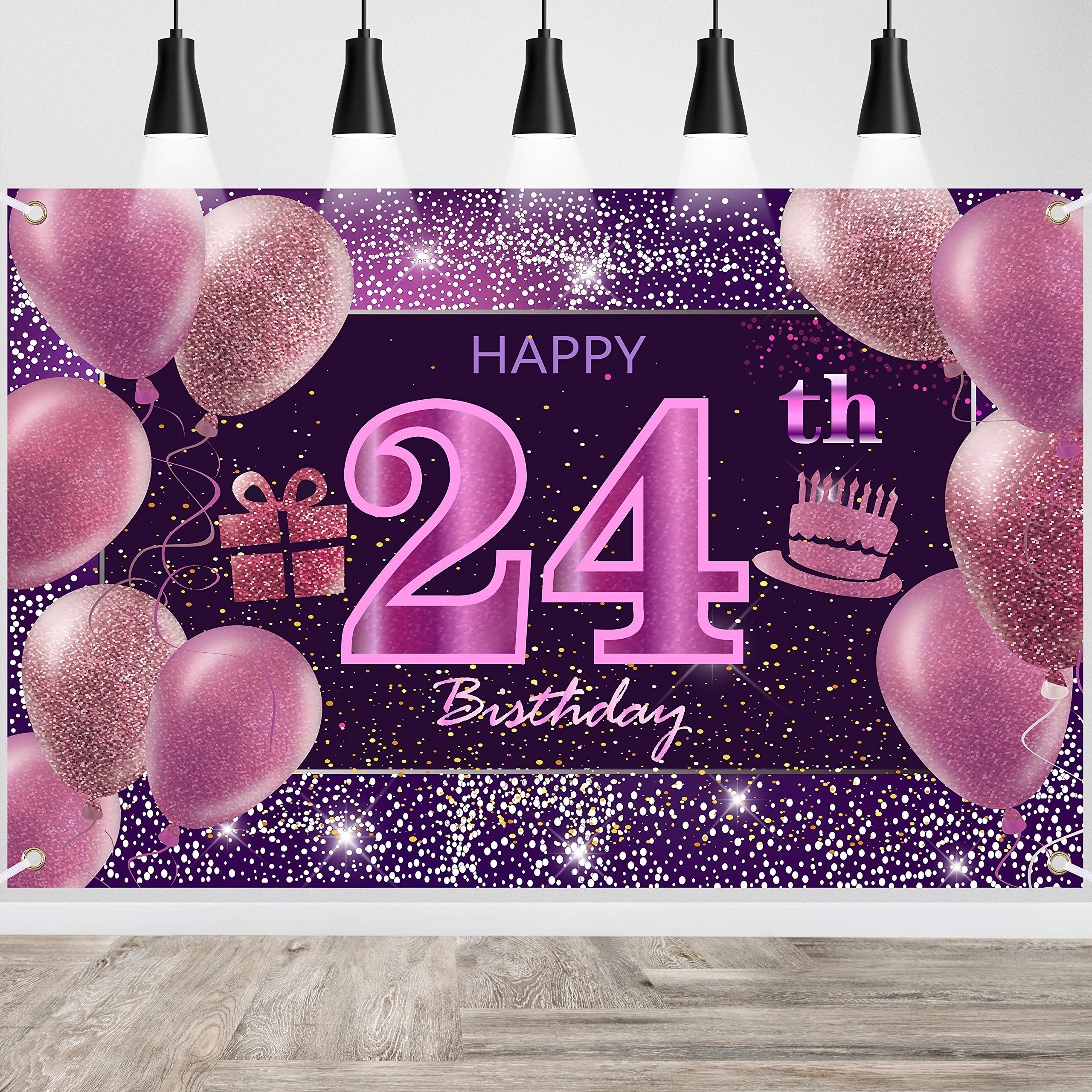 IMISI 24th Birthday Decorations - Happy Birthday Banner Pink Backdrop for Party