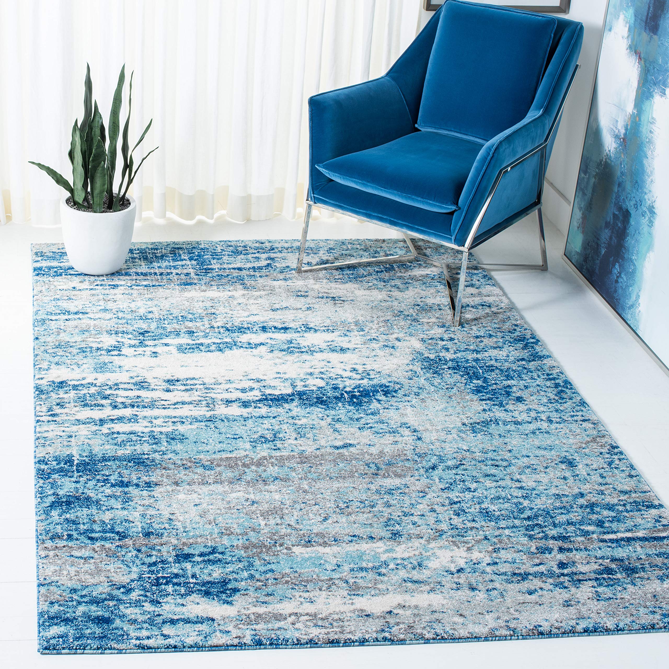 SAFAVIEH Evoke Collection 8' x 10' Light Blue/Grey EVK272M Modern Abstract Non-Shedding Living Room Dining Bedroom Area Rug Image