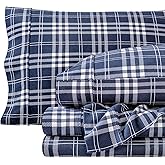 Bare Home Flannel Sheet Set Prints, 100% Cotton, Velvety Soft Heavyweight - Double Brushed Flannel for Extra Softness & Comfort - Deep Pocket - Bed Sheets (Cal King, Stirling Plaid - Blue/White)