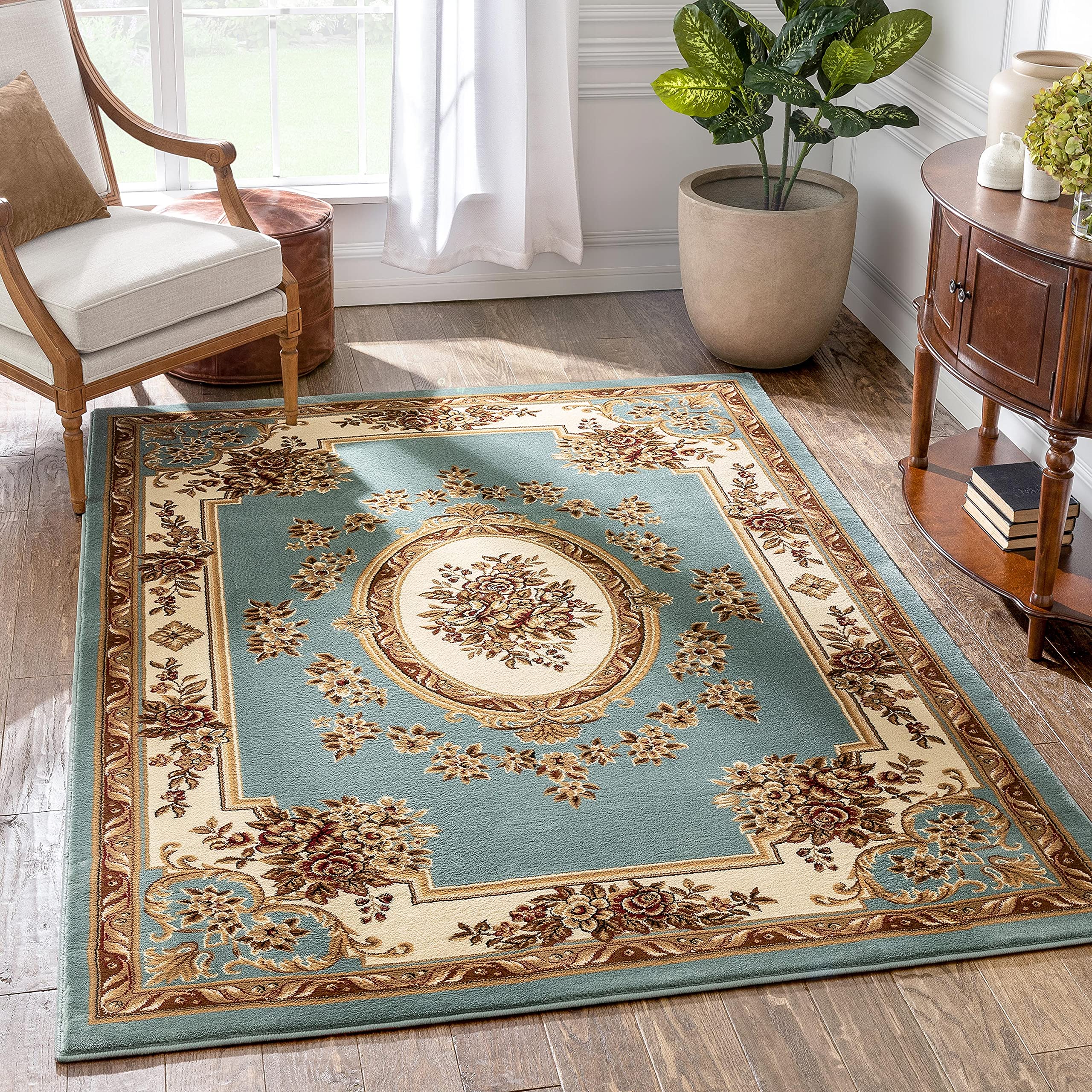 Well Woven Timeless Collection Le Petit Palais Light Blue 6x9 Luxurious Traditional French Medallion Oriental Area Rug Perfect for Living Room Bedroom or Dining Room Easy-to-Clean Durable Design Image