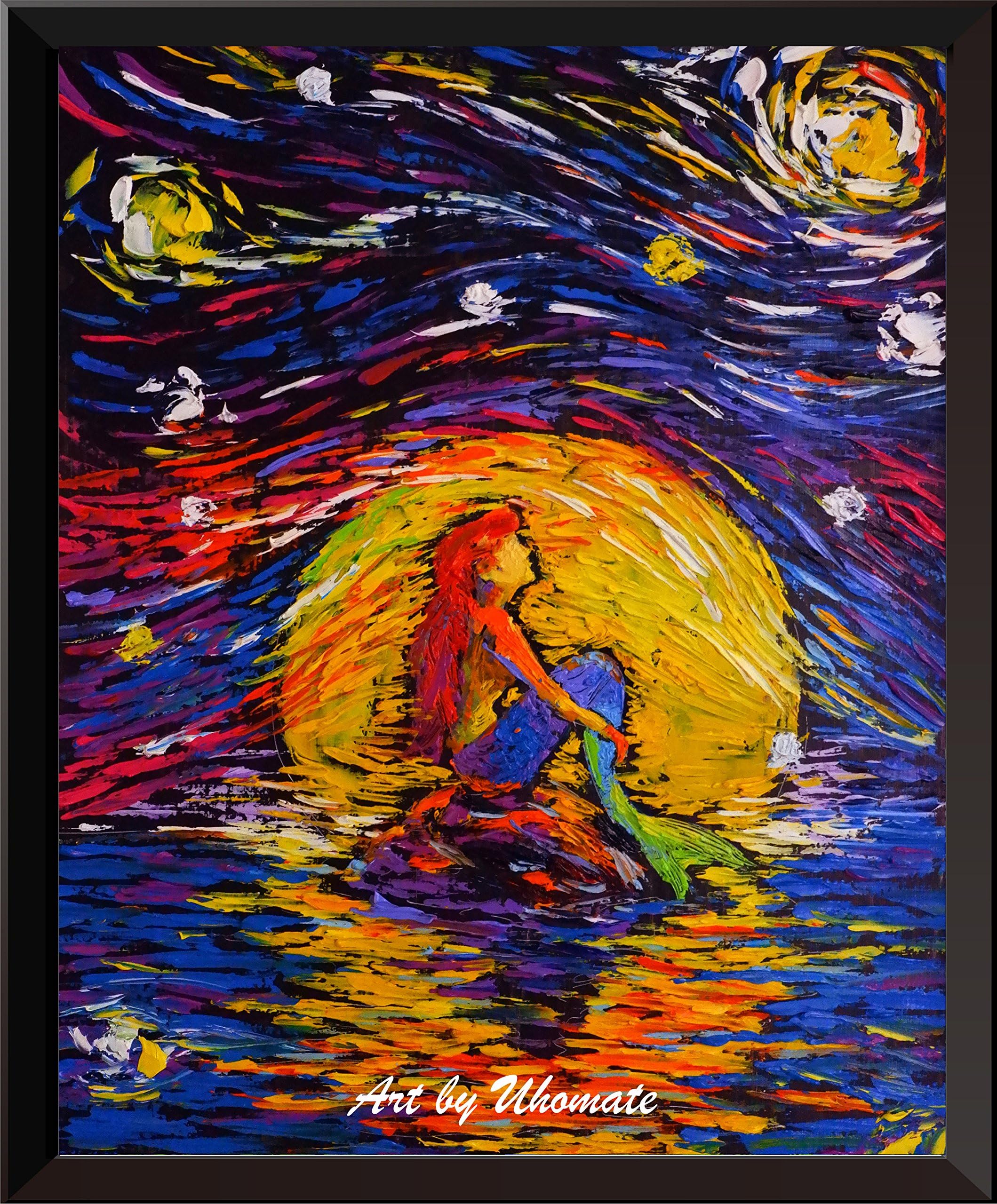 UhomateVincent Van Gogh Starry Night Posters Ariel Princess The Little Mermaid Inspired Home Canvas Wall Art Nursery Decor Living Room Wall Decor A026 (11X14)