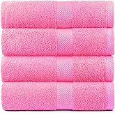 BY LORA Premium Natural Water Absorbent Bath Towel Set - Soft, Eco-Friendly, 100% Cotton Towels for Home, Spa & Gym - Pink - 4-Pack