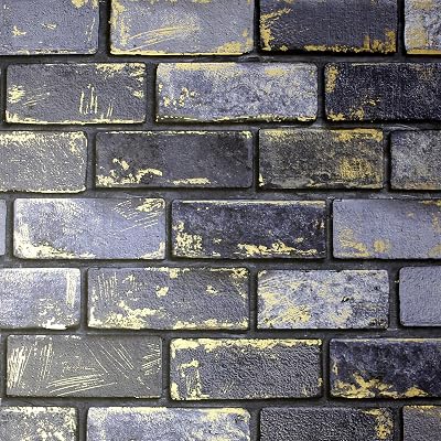 Arthouse Metallic Brick Navy Gold Wallpaper Feature Wall Paste Paper 1005x53cm