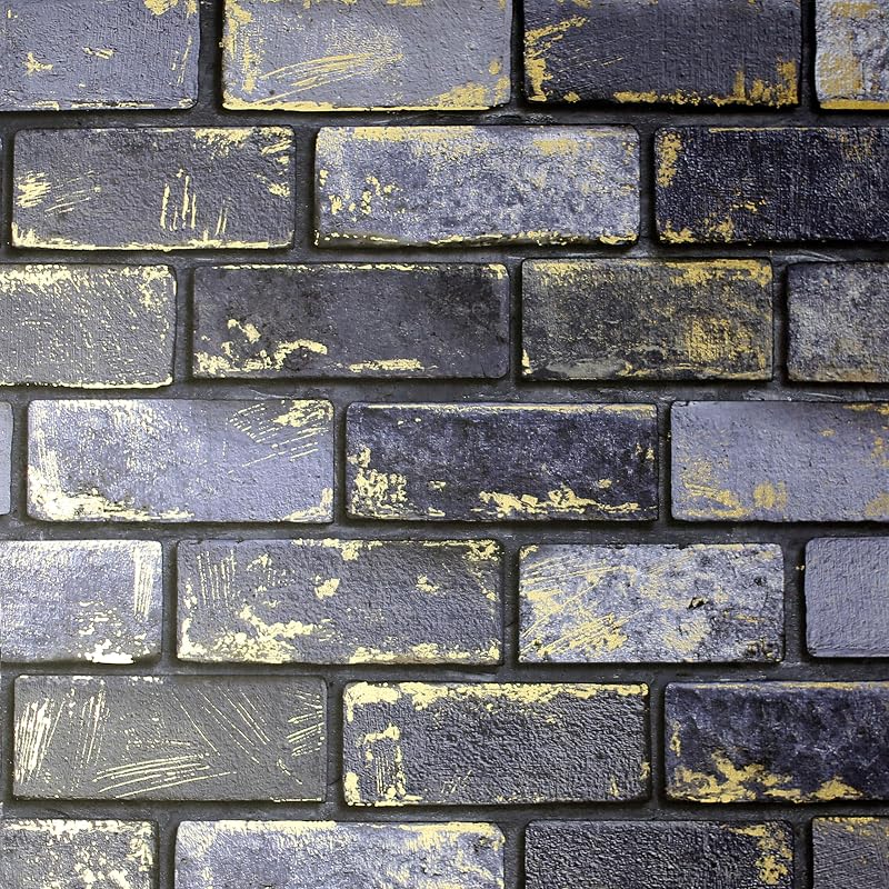 Arthouse Metallic Brick Navy Gold Wallpaper Feature Wall Paste Paper 1005x53cm