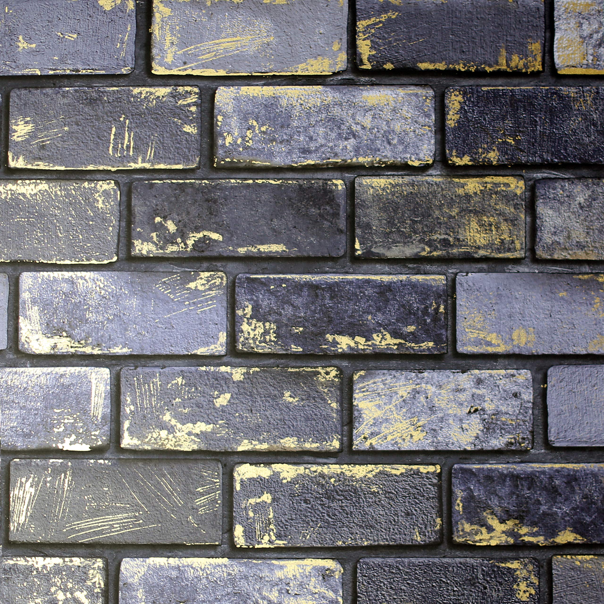 Arthouse | Metallic Brick Navy/Gold Wallpaper | Statement Brick Design with Gold Metallic Highlights | Paste The Paper Wallpaper for Feature Walls and All Walls | 1005 x 53cm