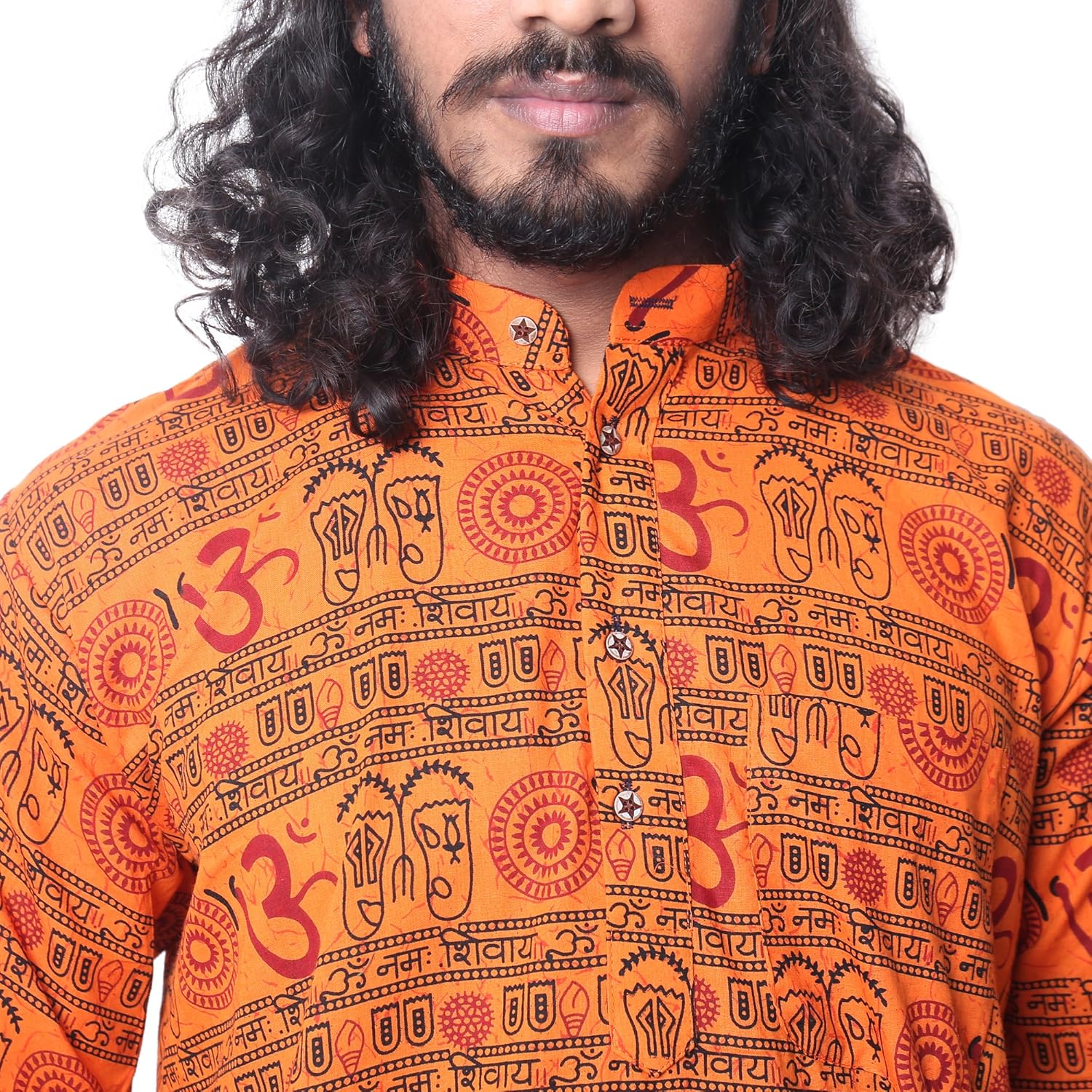 ldhsati cotton om printed kurta for men ( men's) man orange