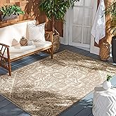 SAFAVIEH Washable Rug Outdoor Beach House Collection - 6'7" x 9'2", Cream & Beige, Non-Shedding & Easy to Clean, Ideal for Pa