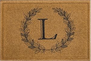 Mohawk Home Entryway Door Mat Laurel Monogram Letter L 2' x 3' Faux Coir Doormat All Weather Outdoor Non Slip Recycled Rubber